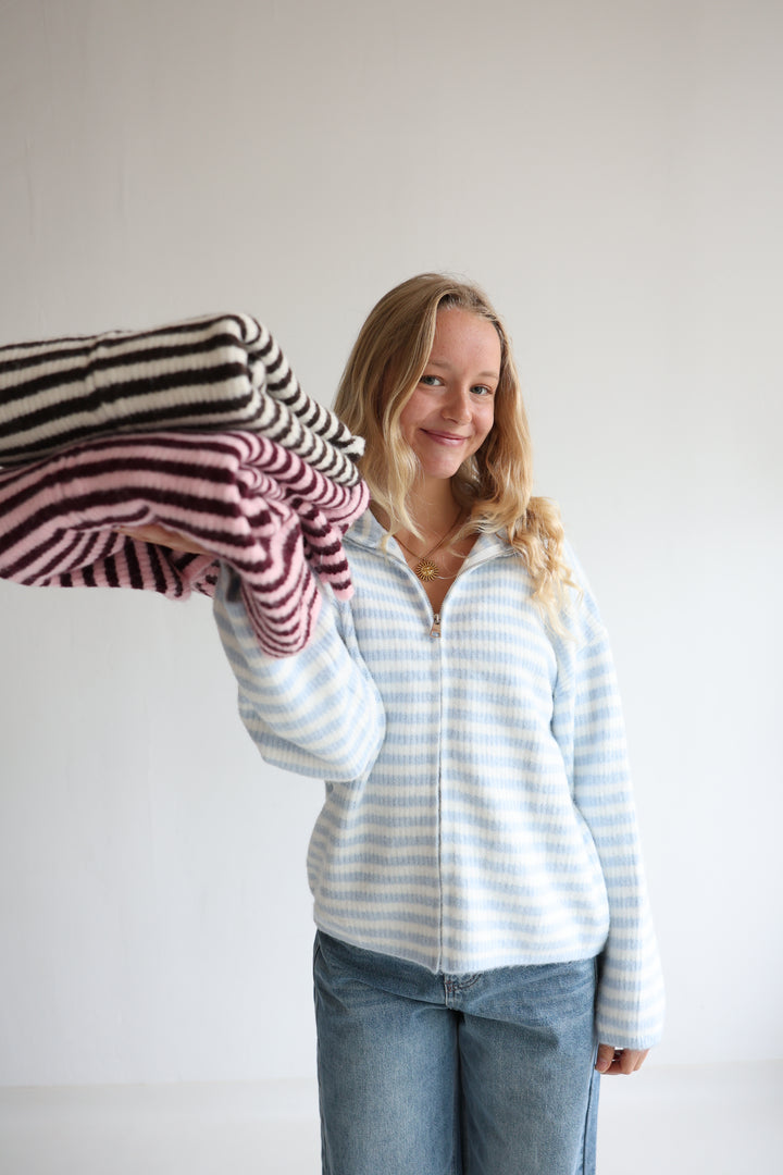 Striped Zip Cardigan
