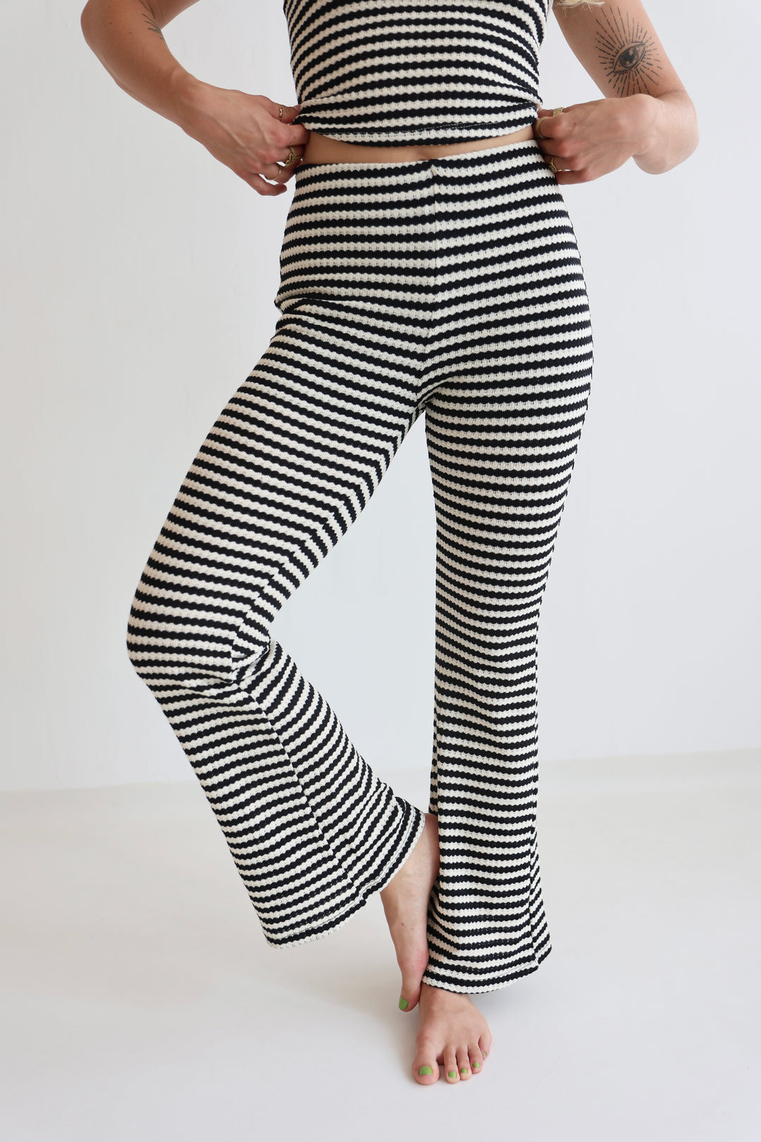 Striped Knit Flared Pants