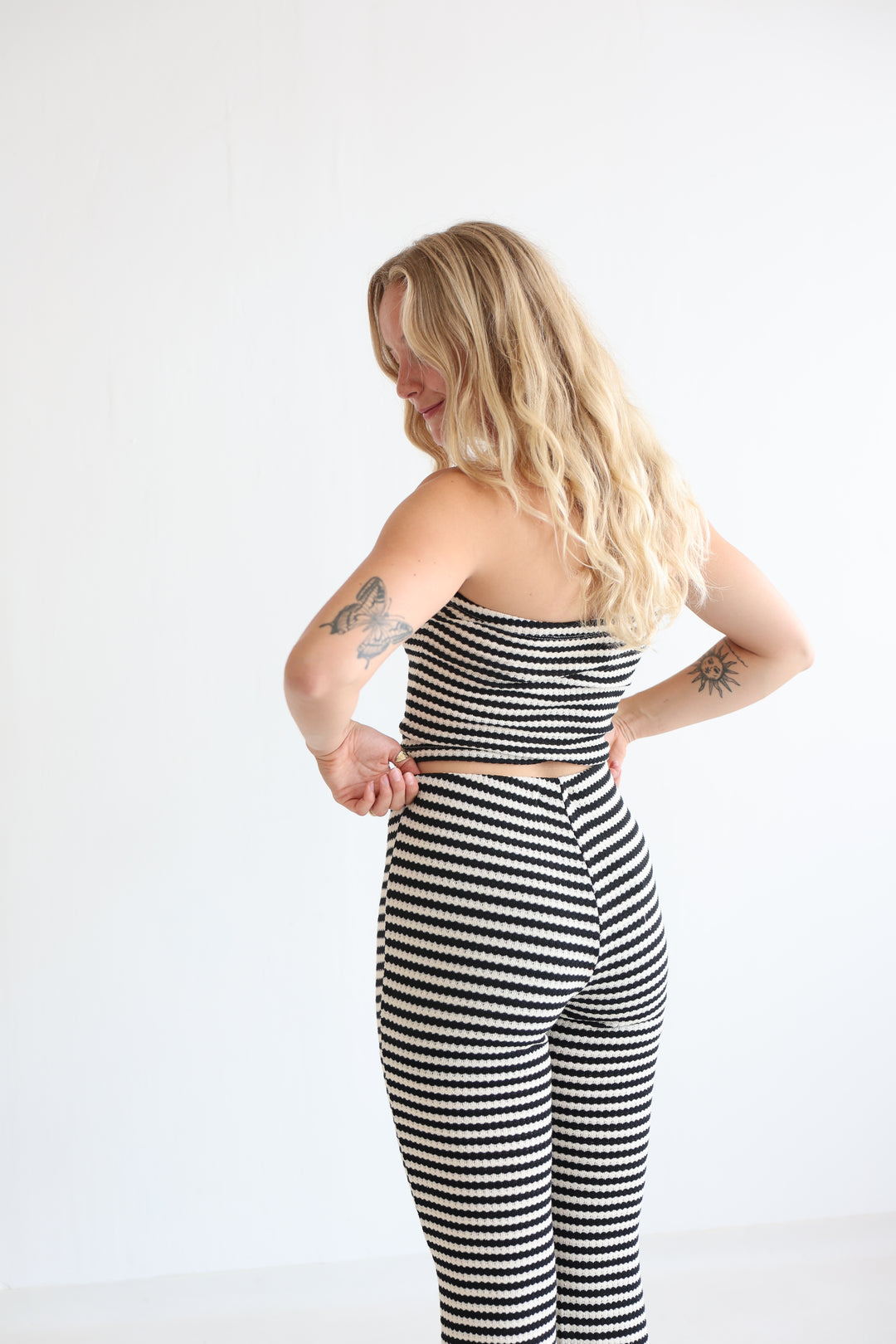 Striped Knit Flared Pants