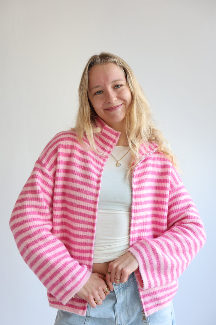 Striped Zip Cardigan