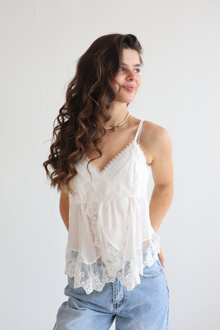White Lace Babydoll Top