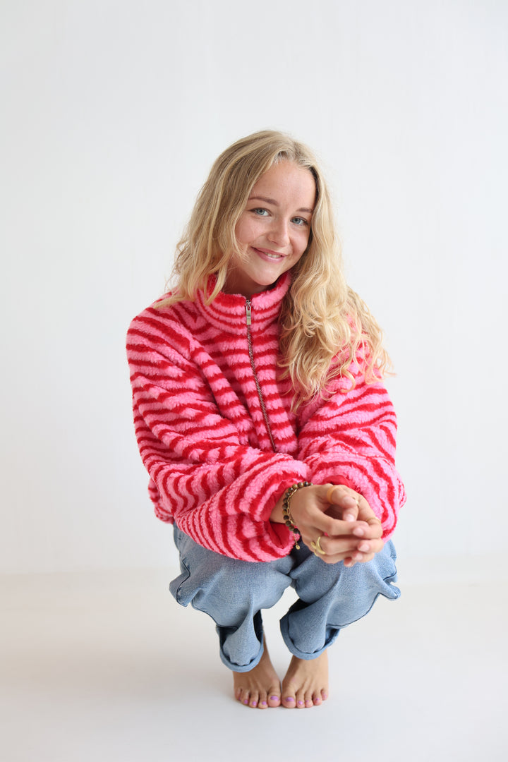 Fluffy Stripe Fleece Jacket