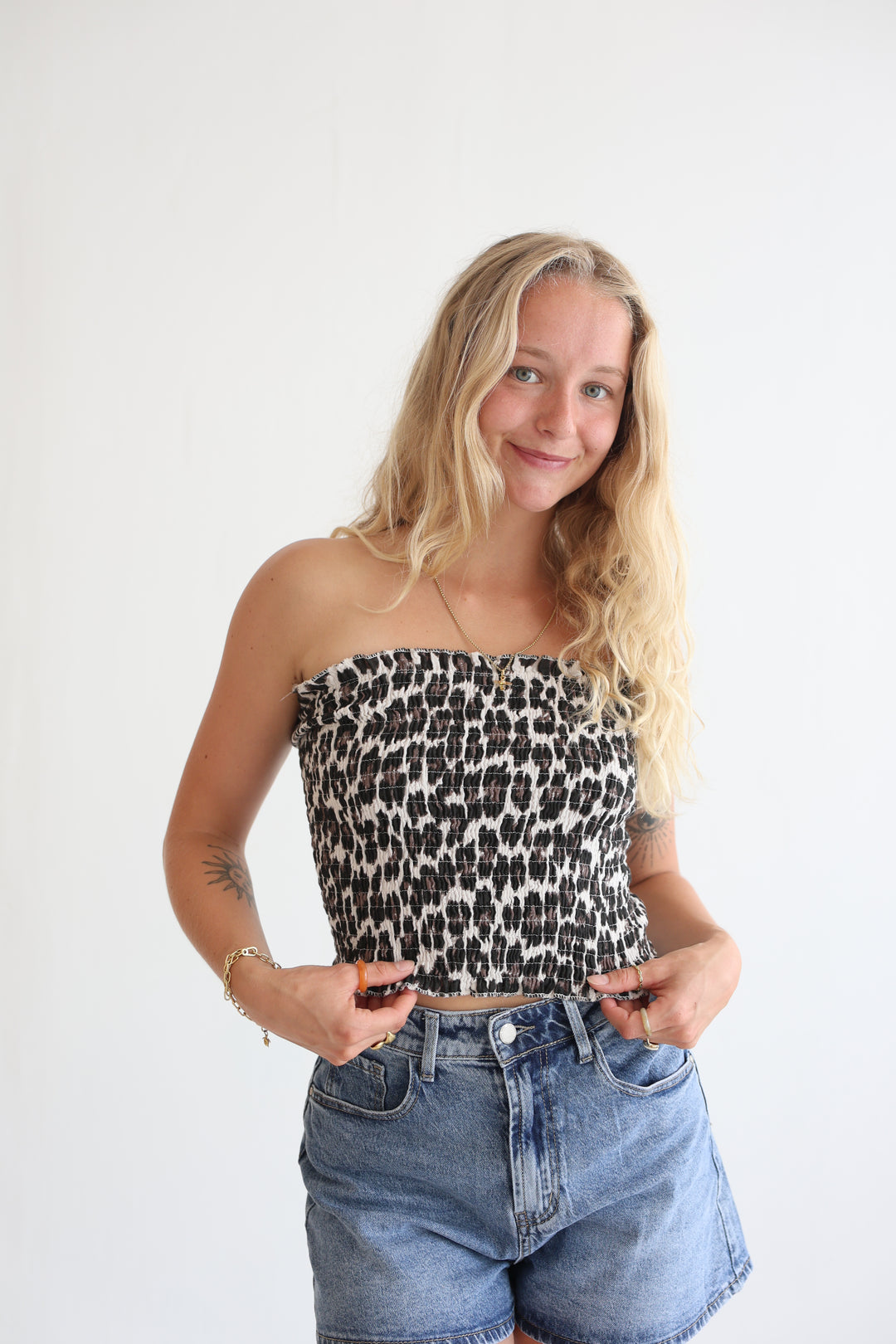 Leoprint Croptop aus Musselin