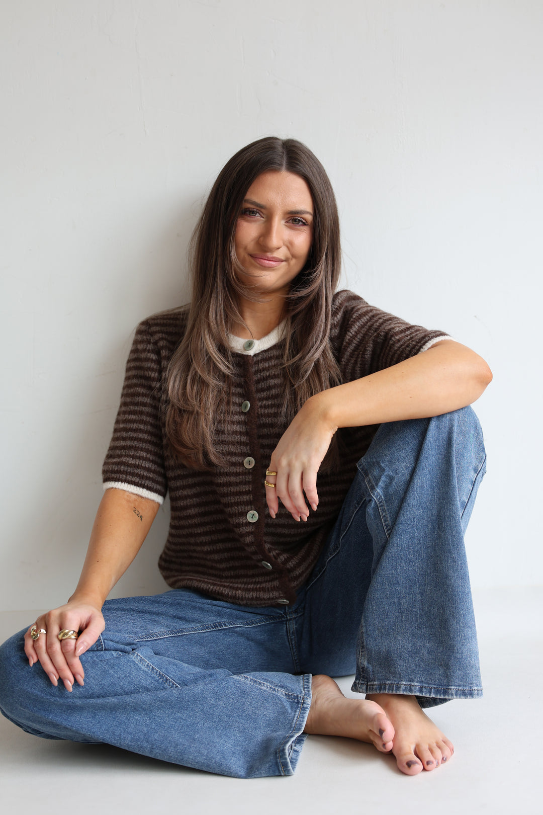 Gestreifter Kurzarm Cardigan Carlotta