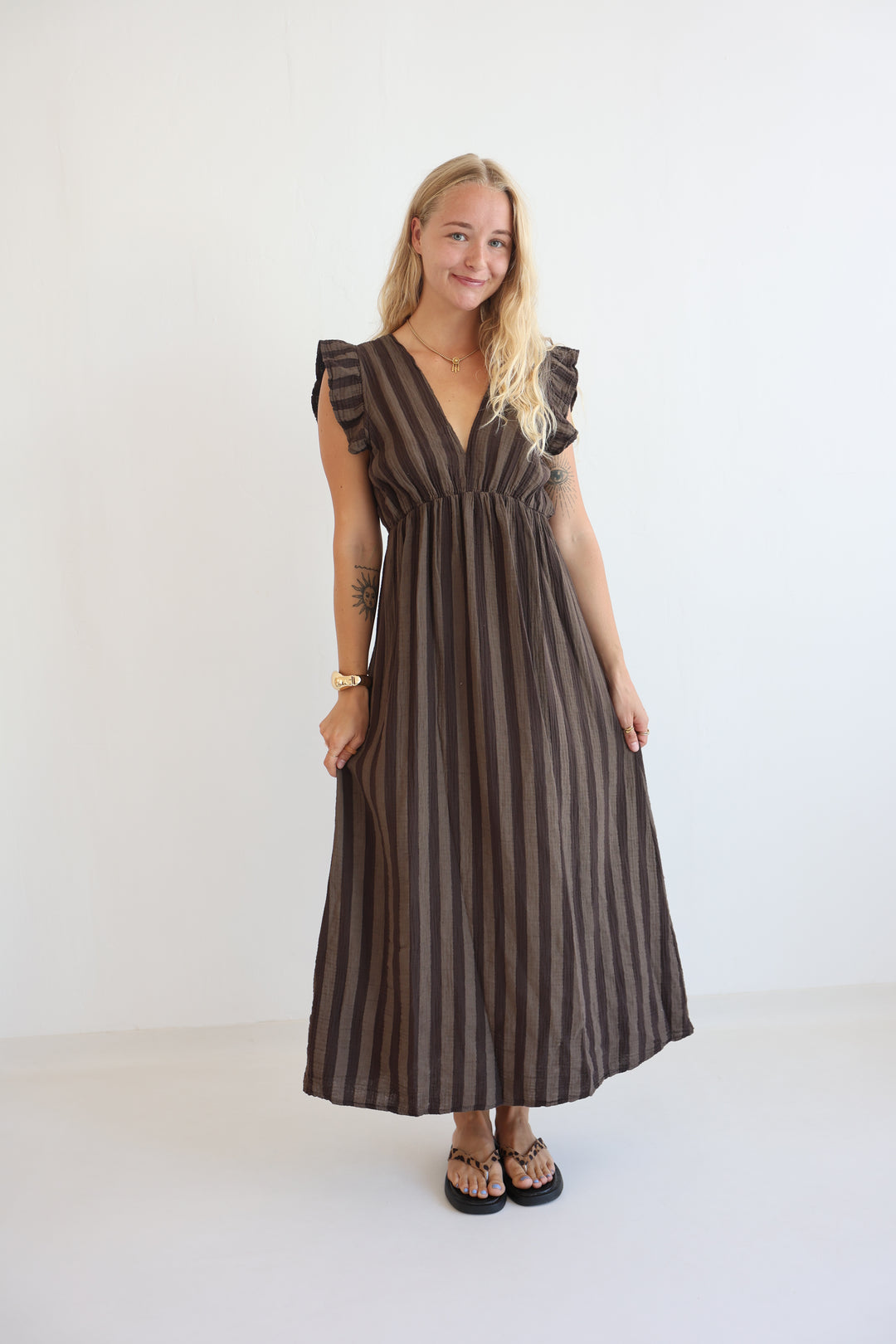 Langes Musselinkleid Blockstripes