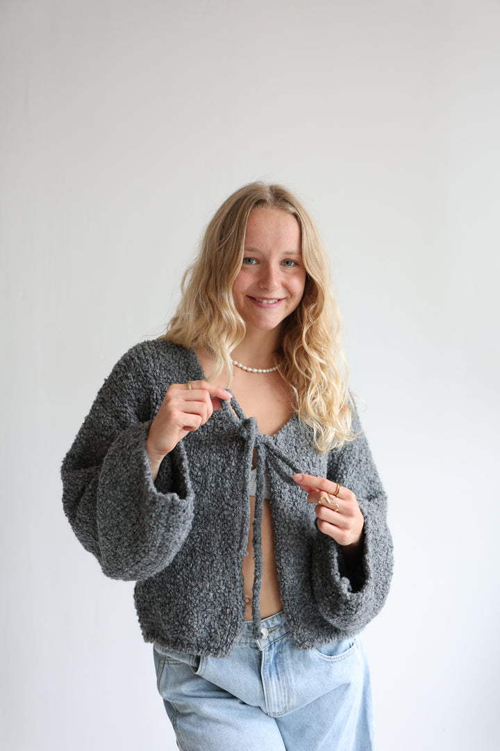 Teddy Knot Cardigan Fluffy Tie