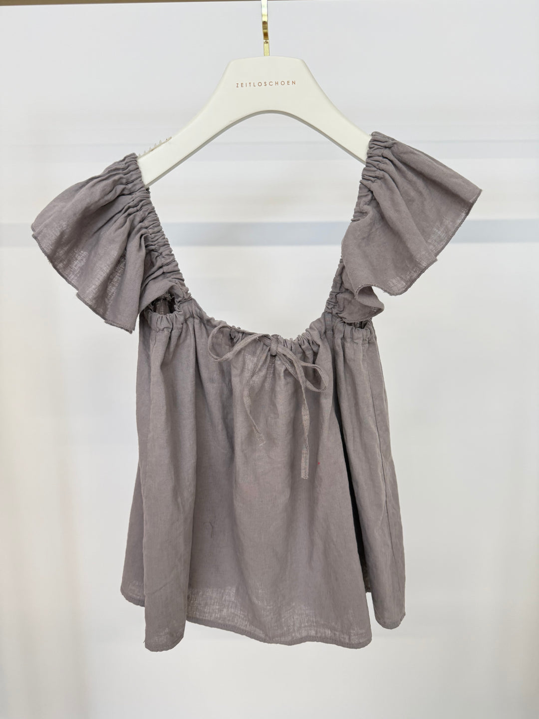 LEINENTOP MIT RÜSCHENÄRMELN NOLA TAUPE (B-WARE)