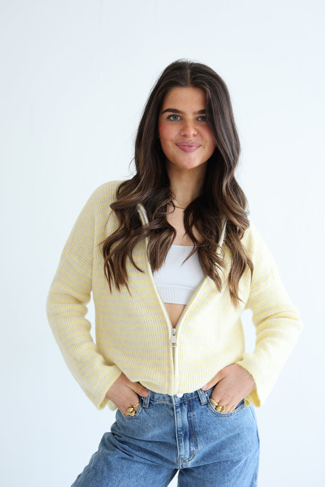 Zip Cardigan Fine Stripes