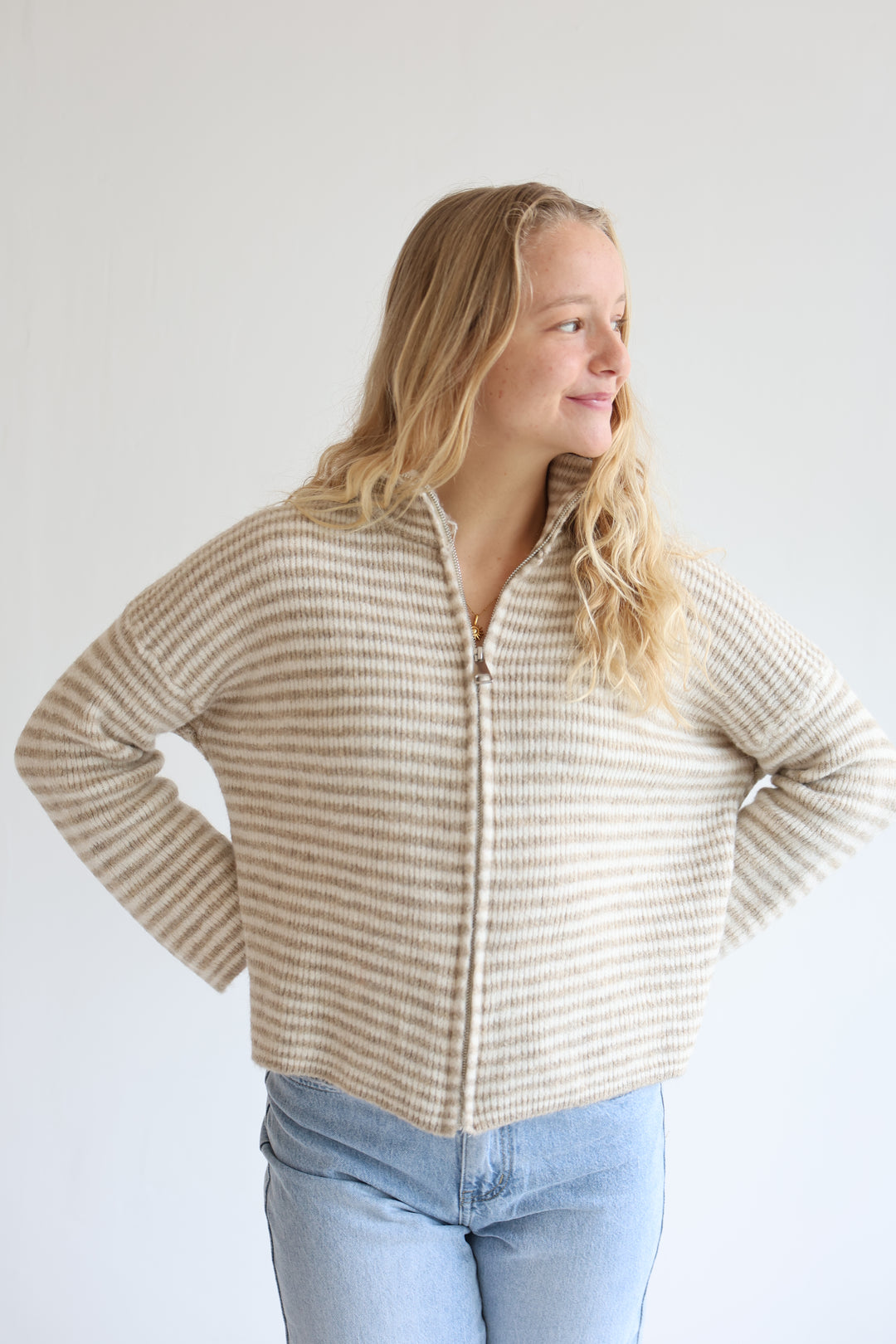 Zip Cardigan Fine Stripes