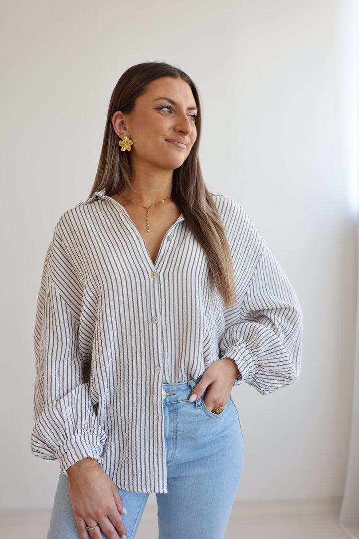 Kurzes Blusenhemd aus Musselin Narrow Stripes