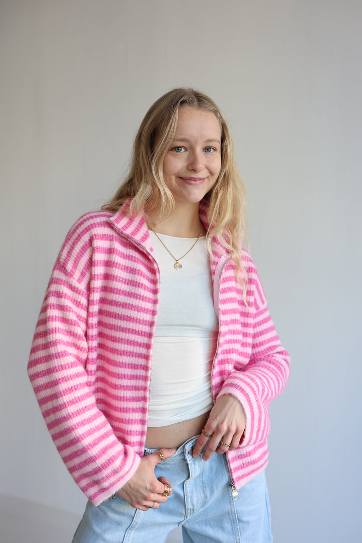 Striped Zip Cardigan