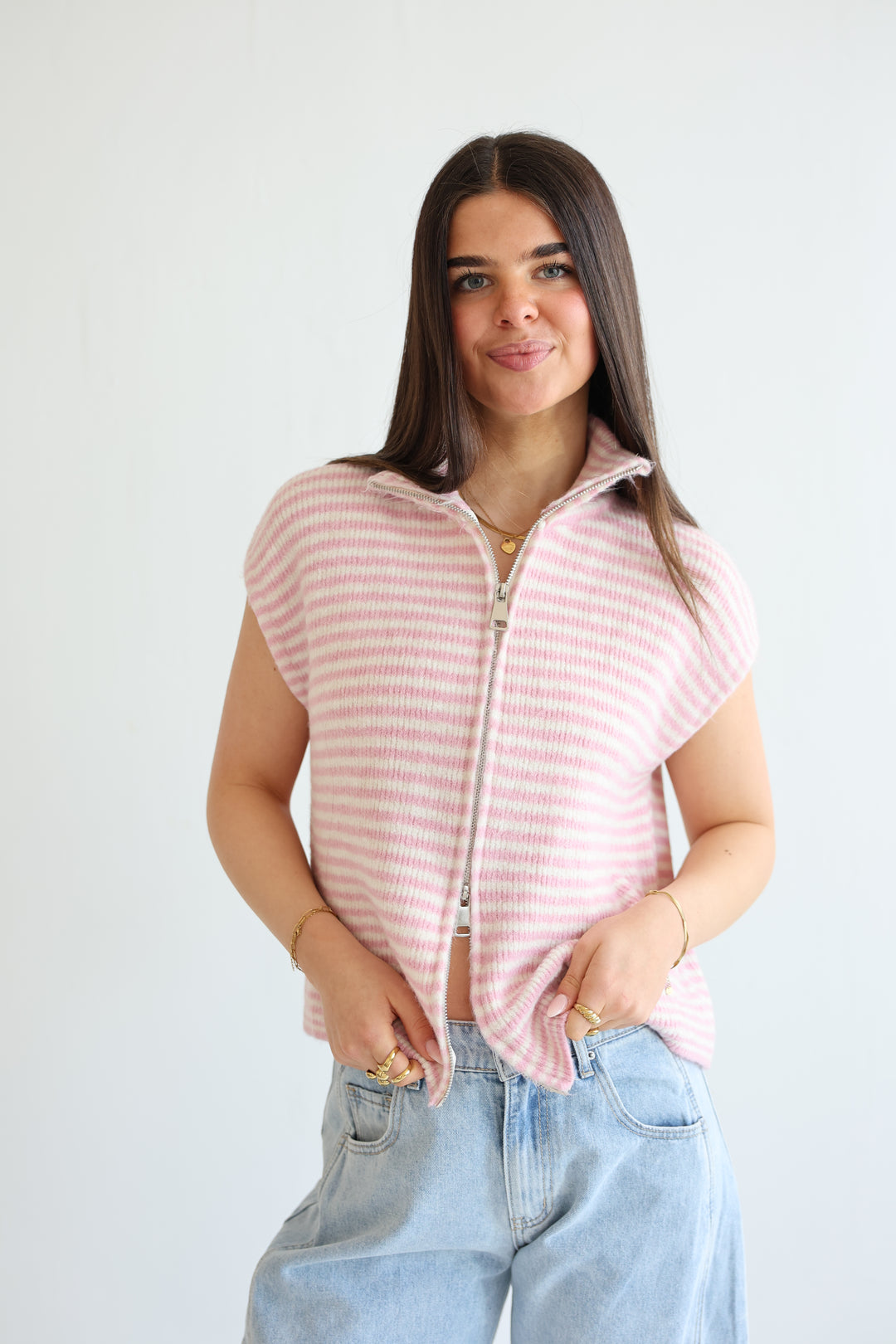 Zip Vest Fine Stripes