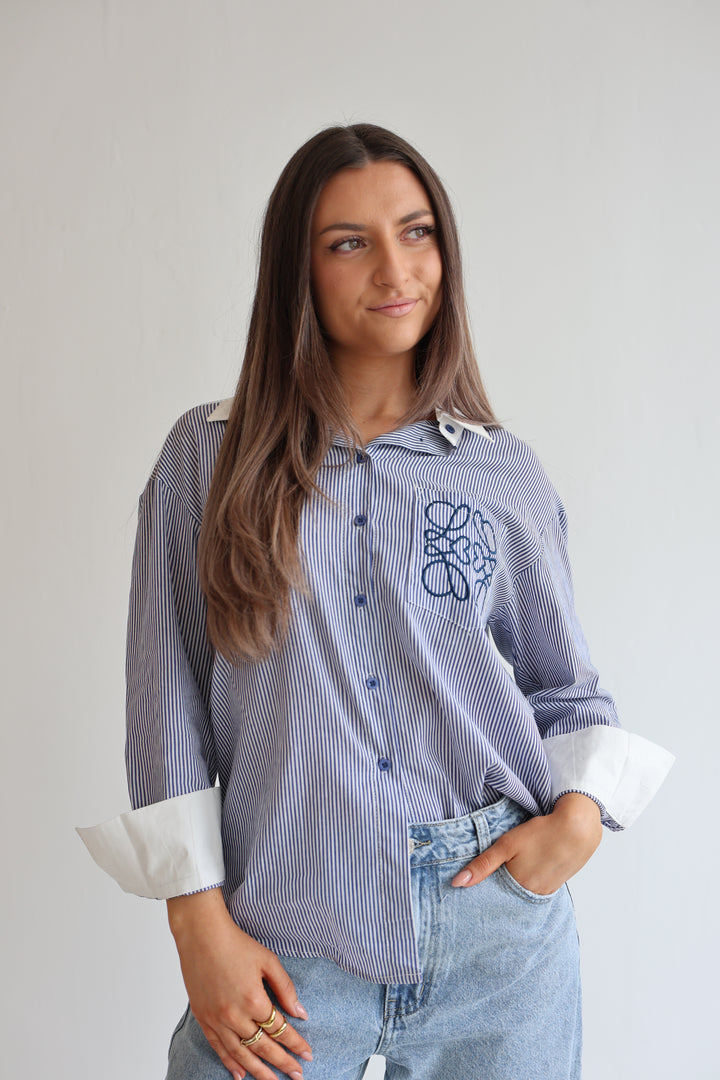 Pocket Detail Striped Blouse