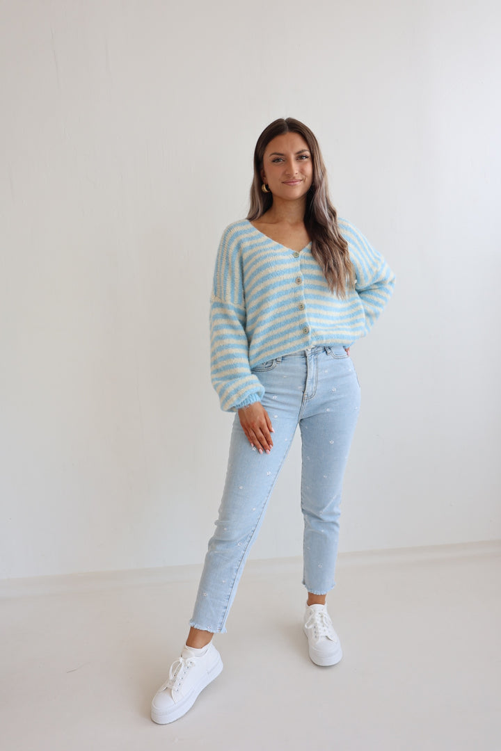 Mom Jeans White Flowers (2676)