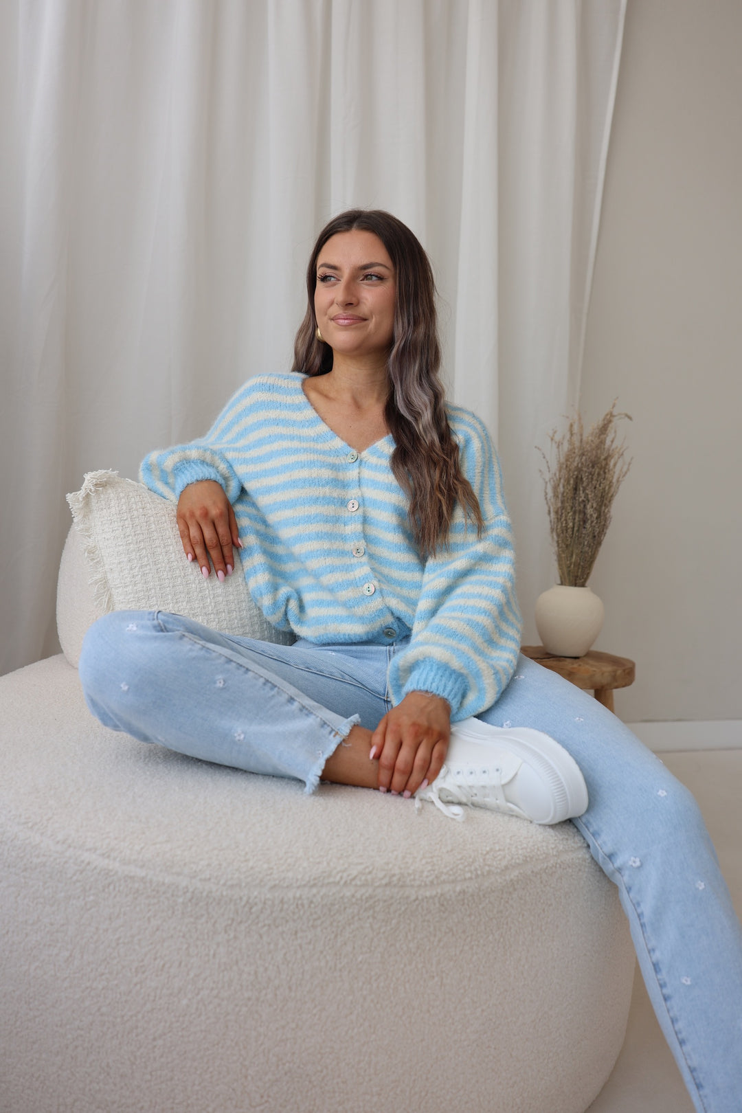 Mom Jeans White Flowers (2676)