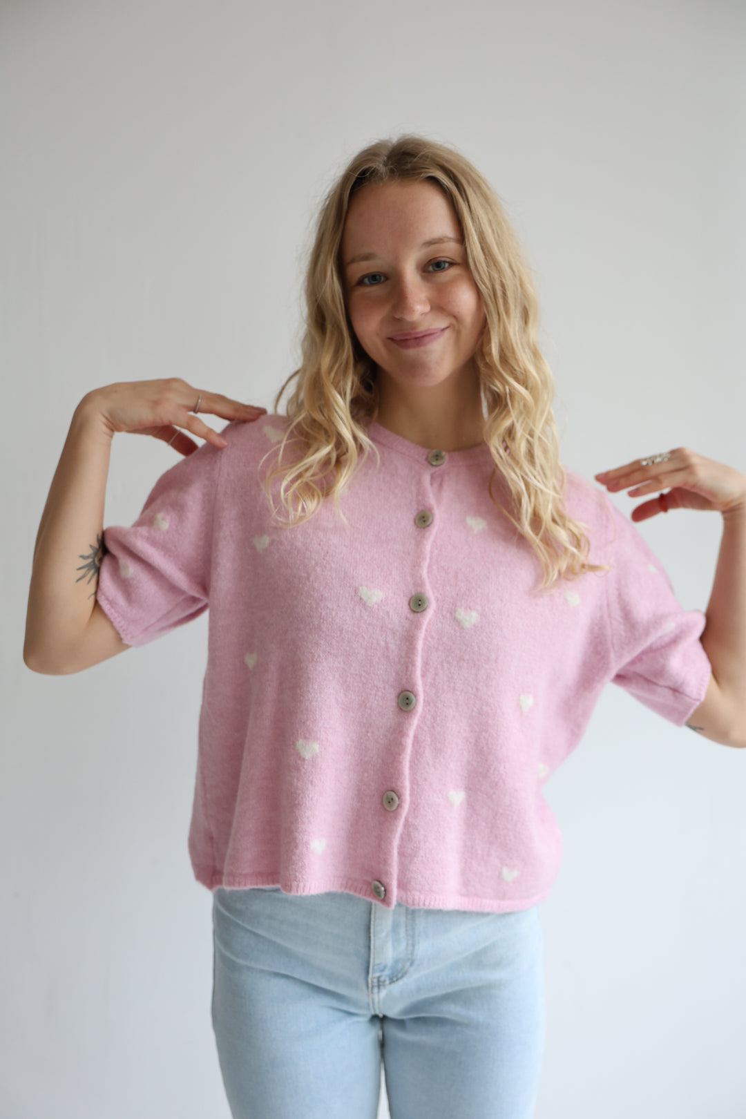 Kurzarm Cardigan Jolina mit Herzprint