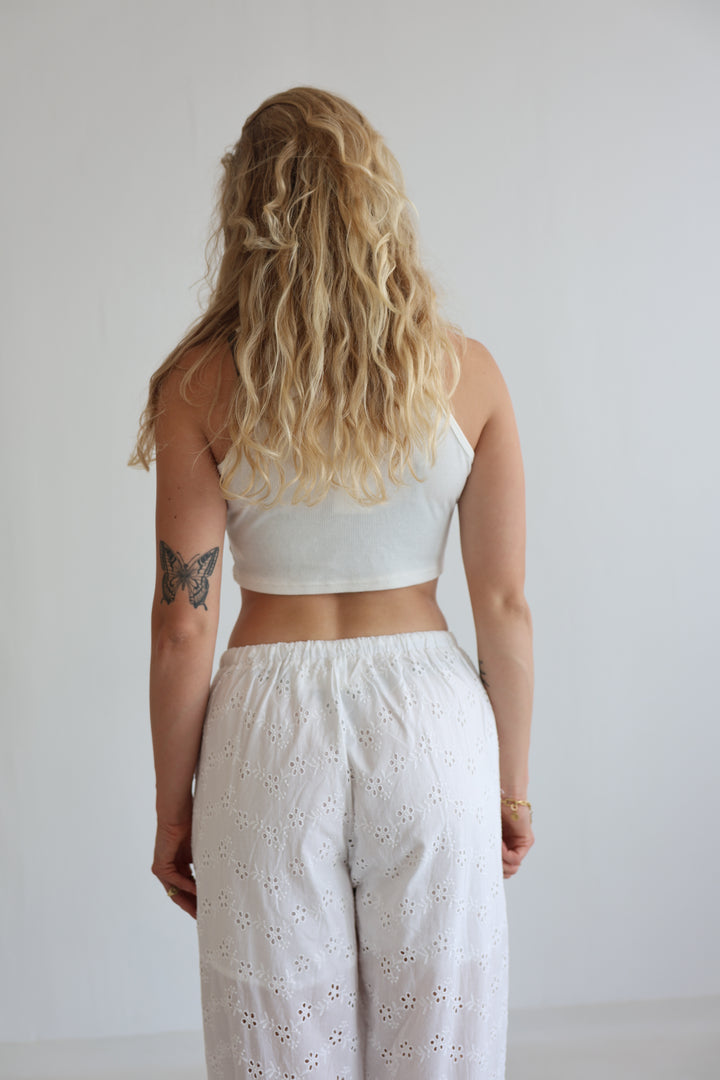 White Boho Embroidered Pants