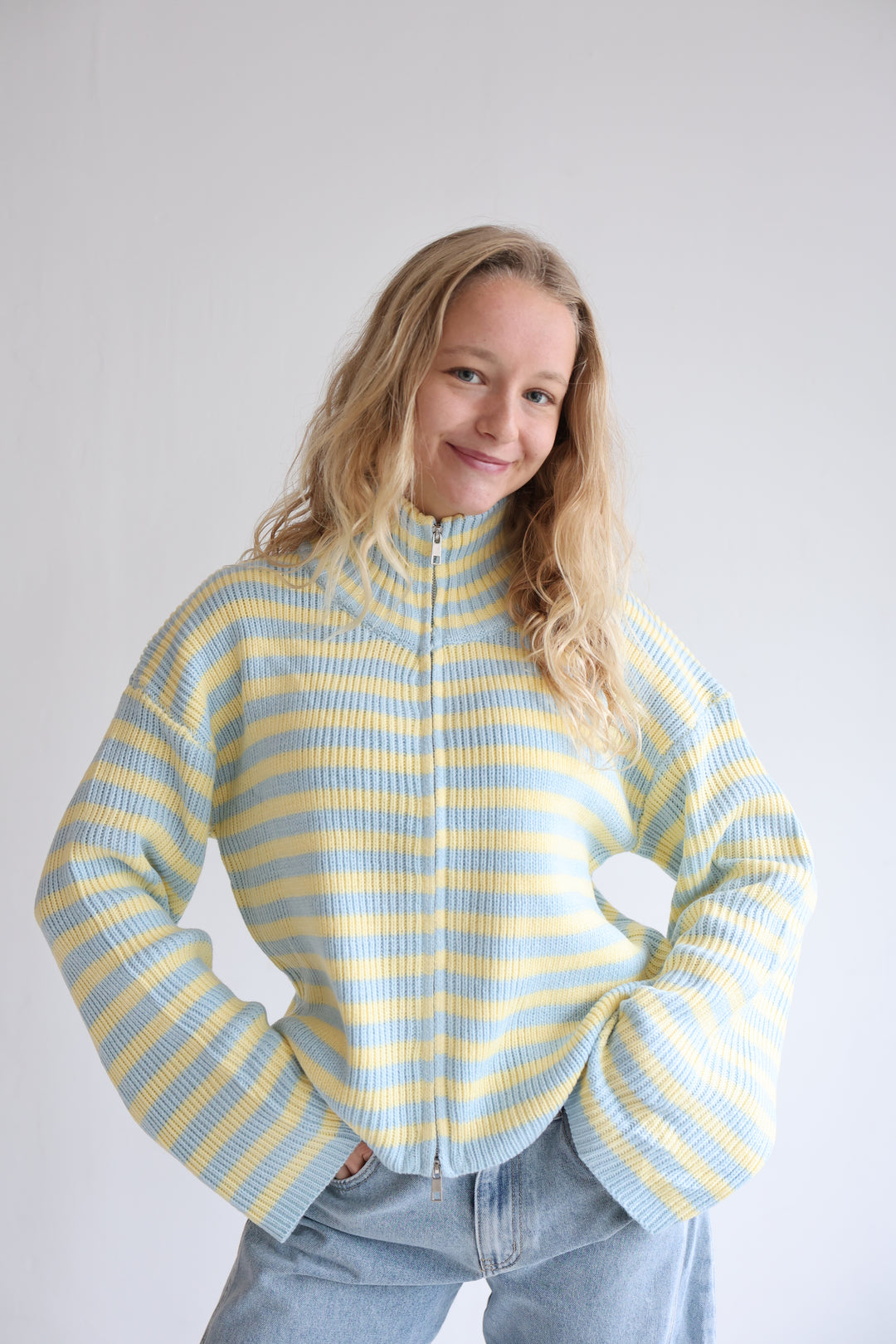 Zip Cardigan Wide Stripes