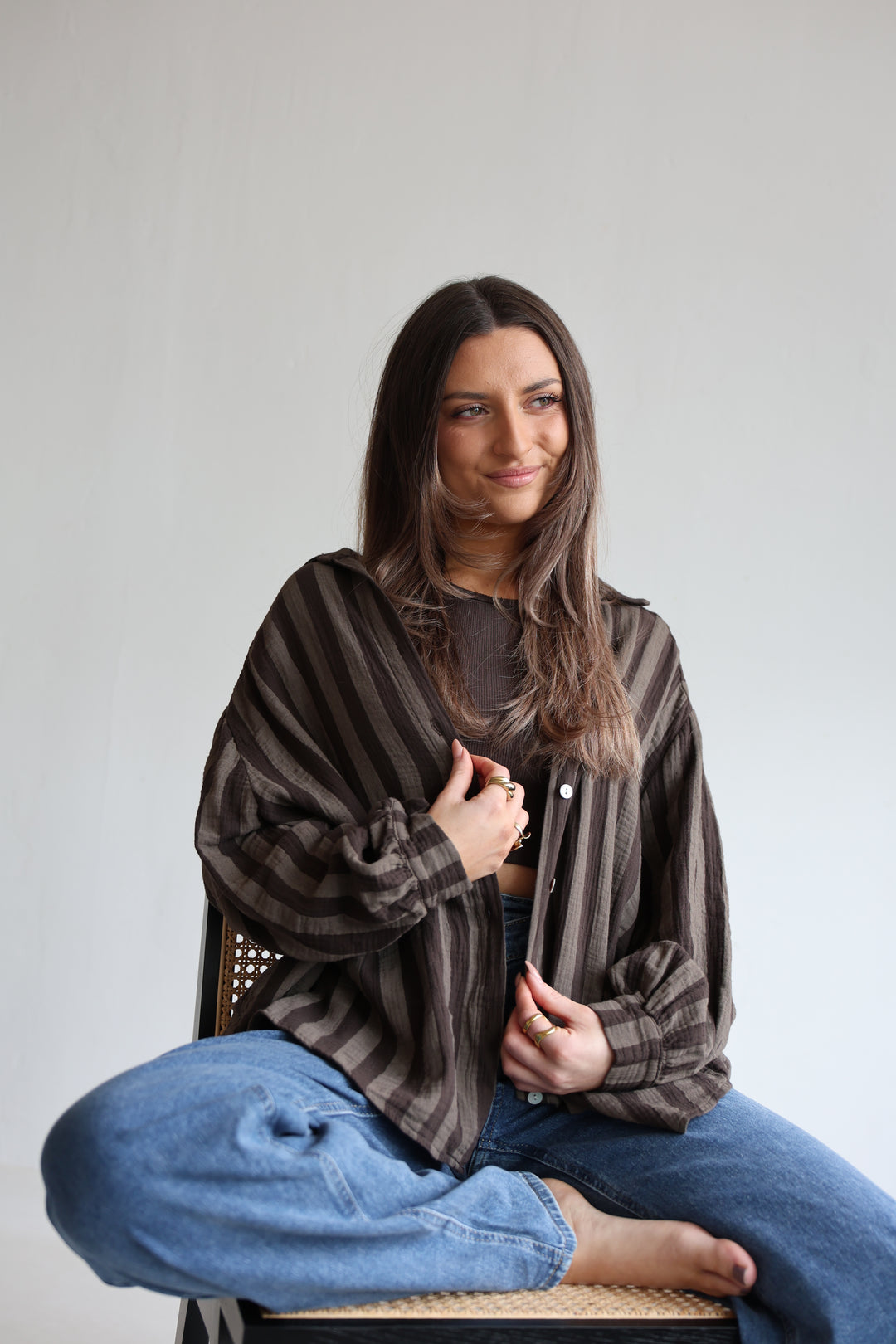 Kurzes Blusenhemd aus Musselin Blockstripes