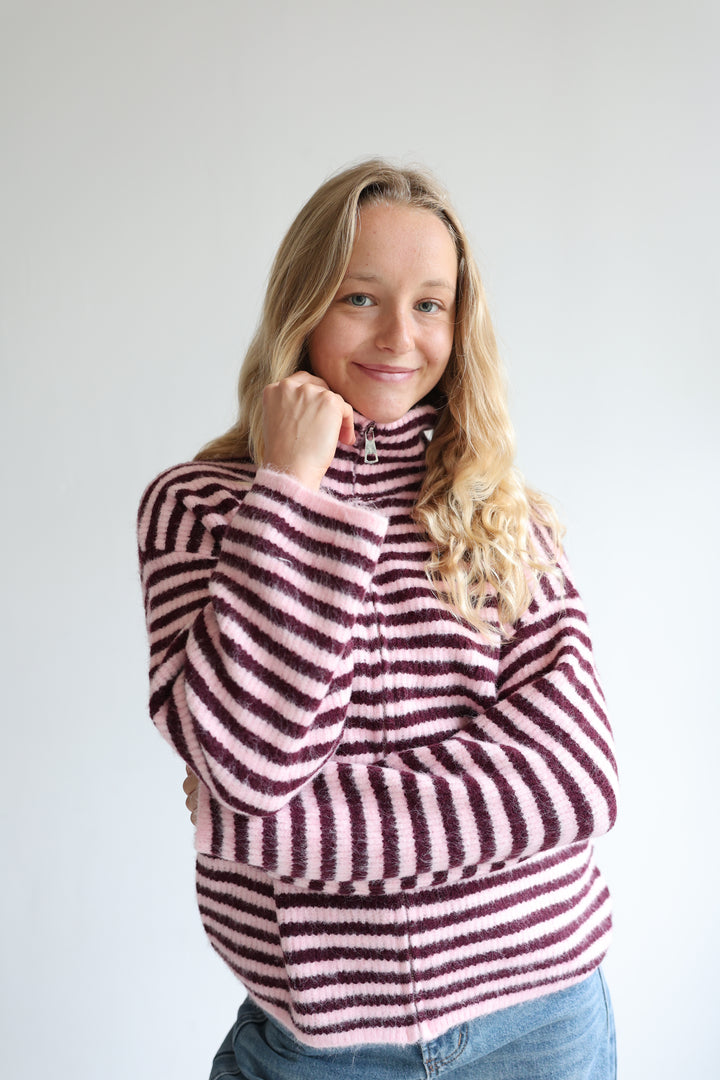 Striped Zip Cardigan