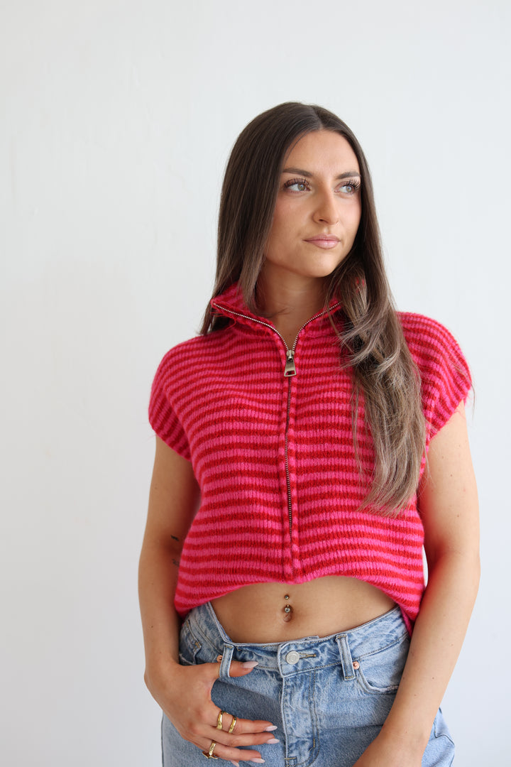 Zip Vest Fine Stripes
