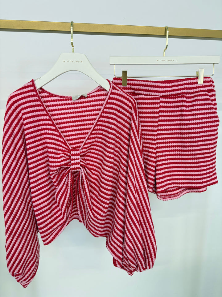 STRIPED COTTON KNIT LOUNGE SET CHERRY PINK (B-WARE)
