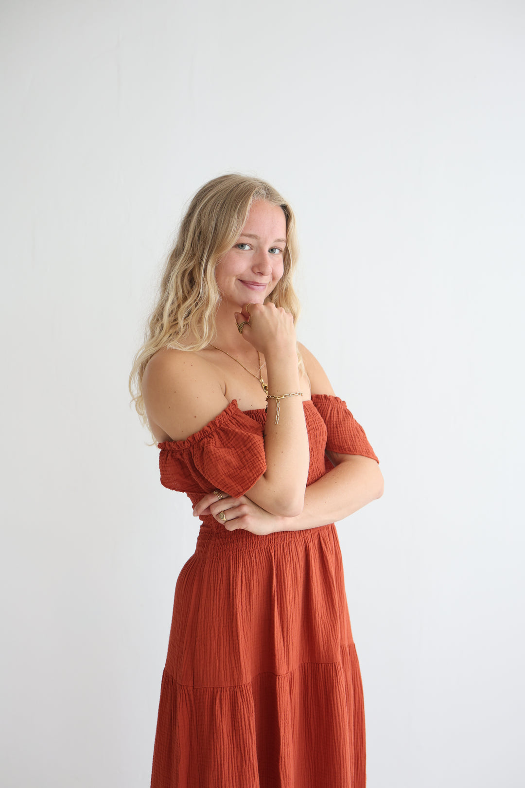 Langes Kleid mit Raffung Livia