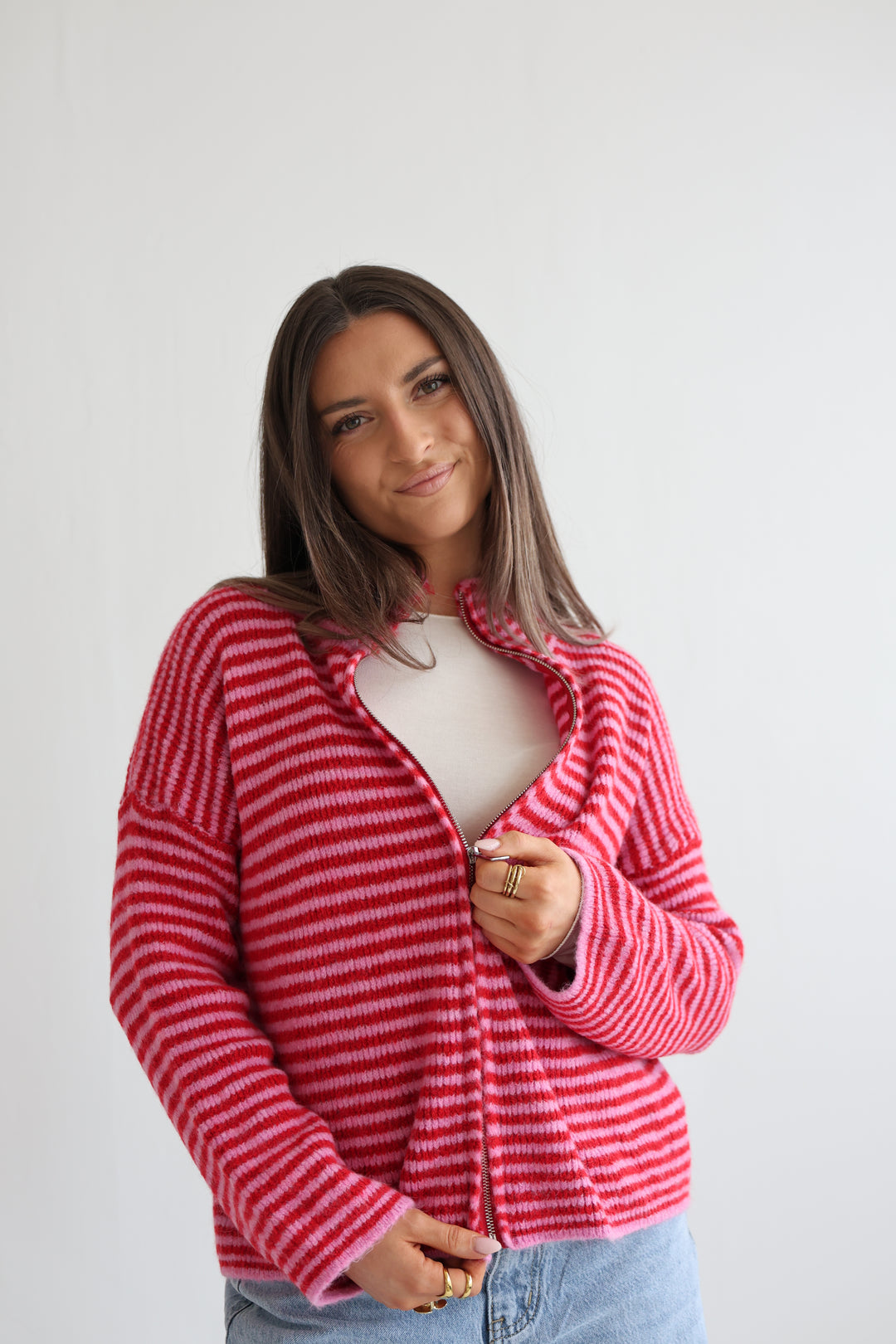 Zip Cardigan Fine Stripes