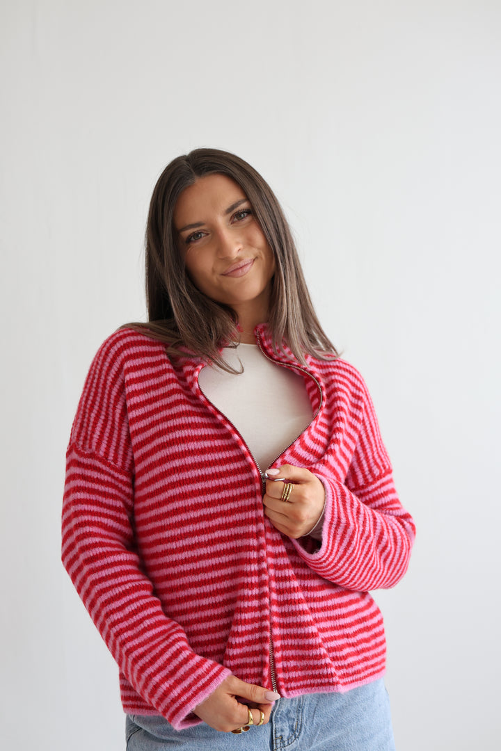 Zip Cardigan Fine Stripes
