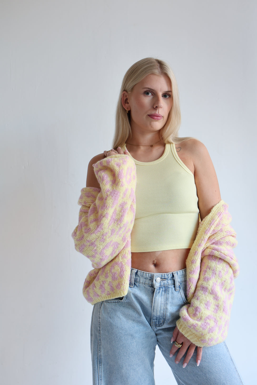 Offener Cardigan mit Leoprint