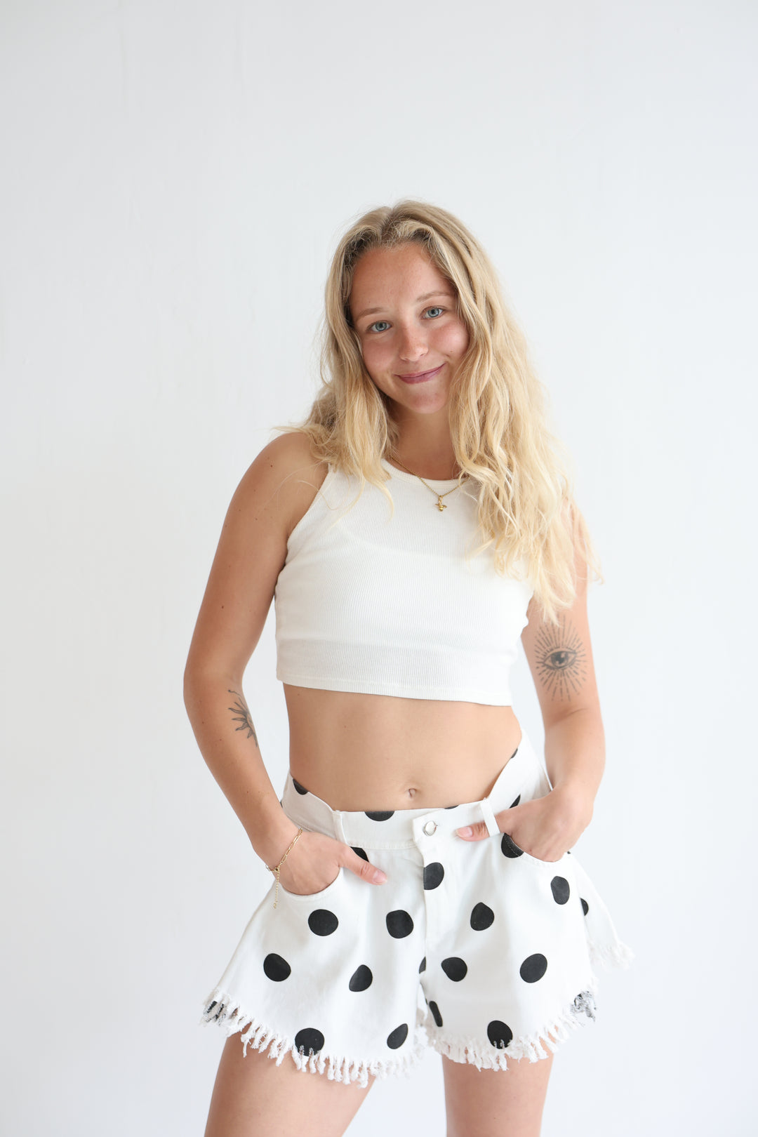 Vintage Polka Dots Denim Shorts