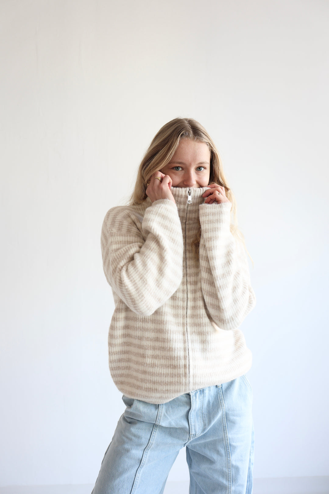 Striped Zip Cardigan