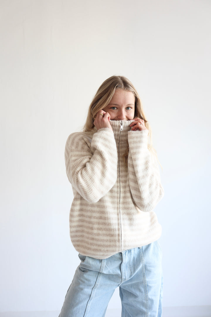 Striped Zip Cardigan