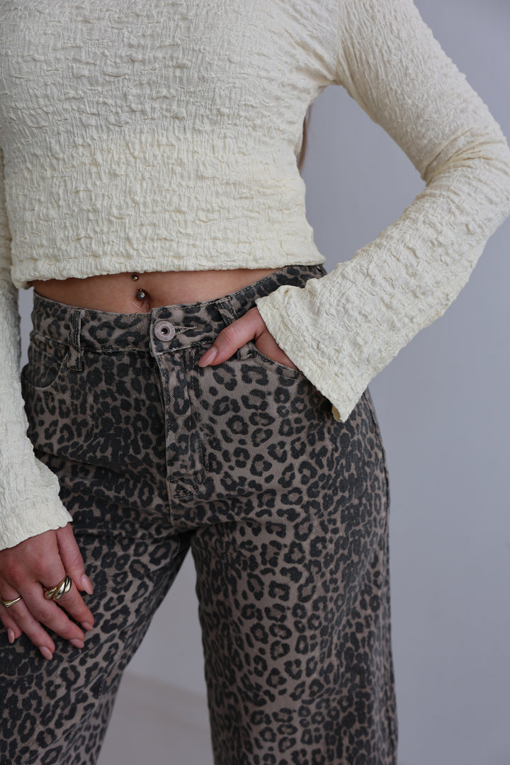 Wide Leg Jeans mit Leoprint (265-34)