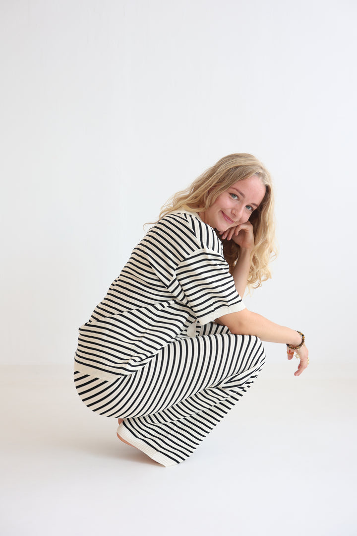 Gestreifte Hose mit Lochstrickmuster Cool Fit