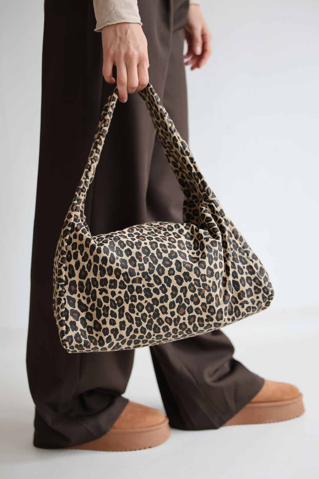 Leopard Print Suede Handbag