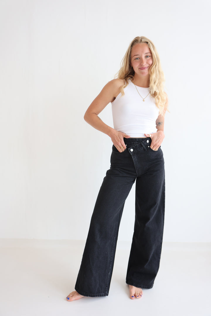 Cross Front Wide Leg Jeans