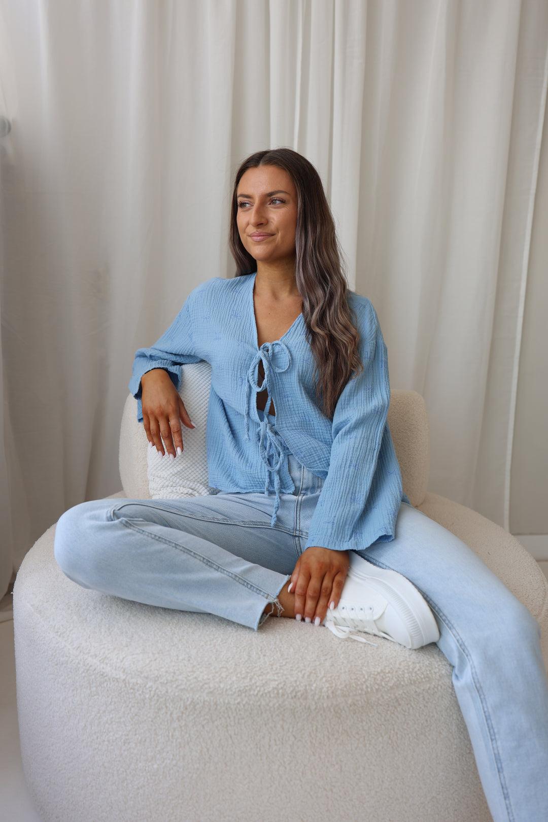 Musselinbluse zum Schnüren Cute Bows