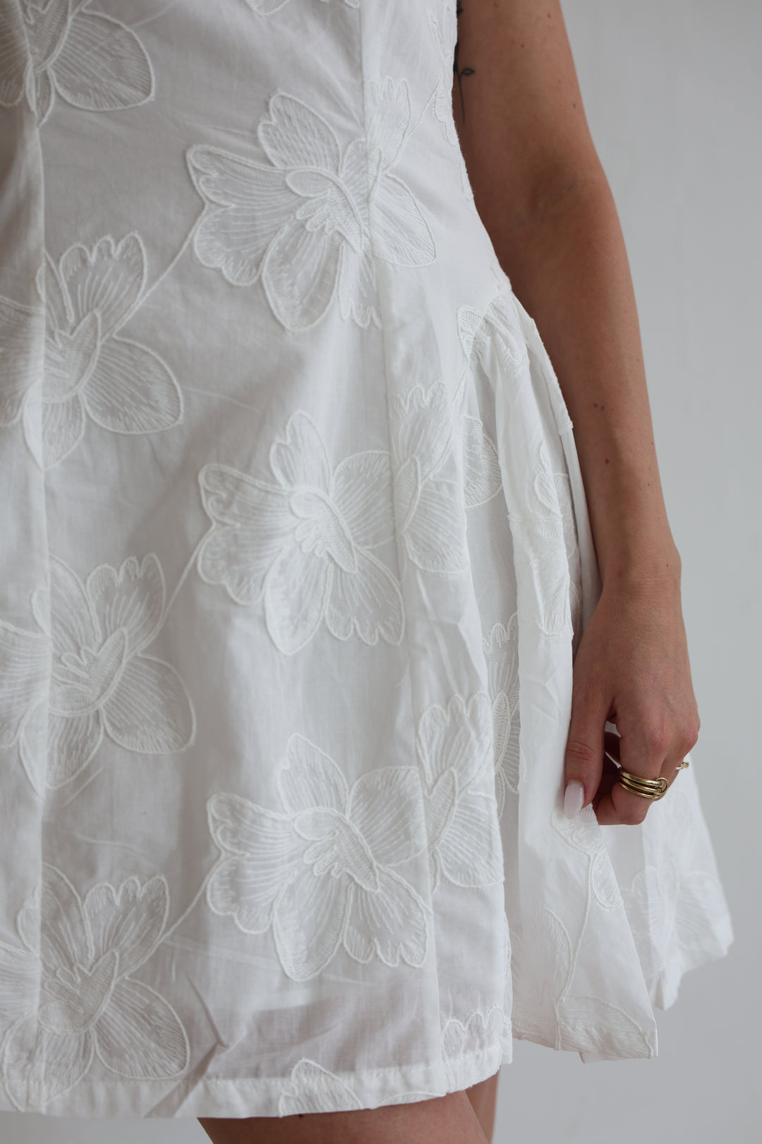 White Boho Floral Mini Dress