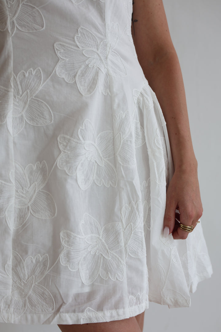 White Boho Floral Mini Dress