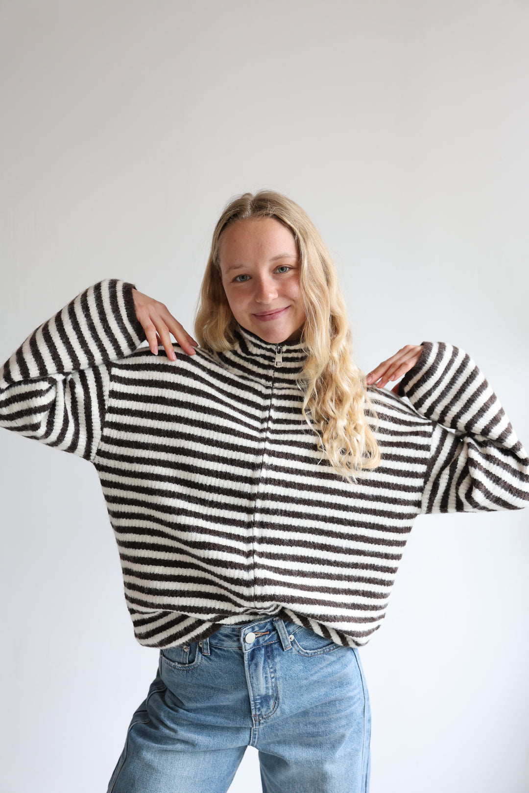 Striped Zip Cardigan