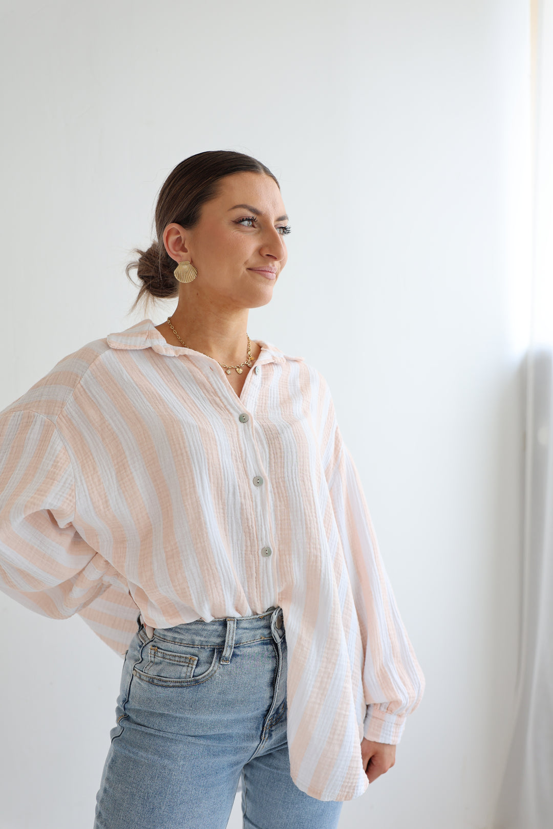 Kurzes Blusenhemd aus Musselin Blockstripes (Pastell)