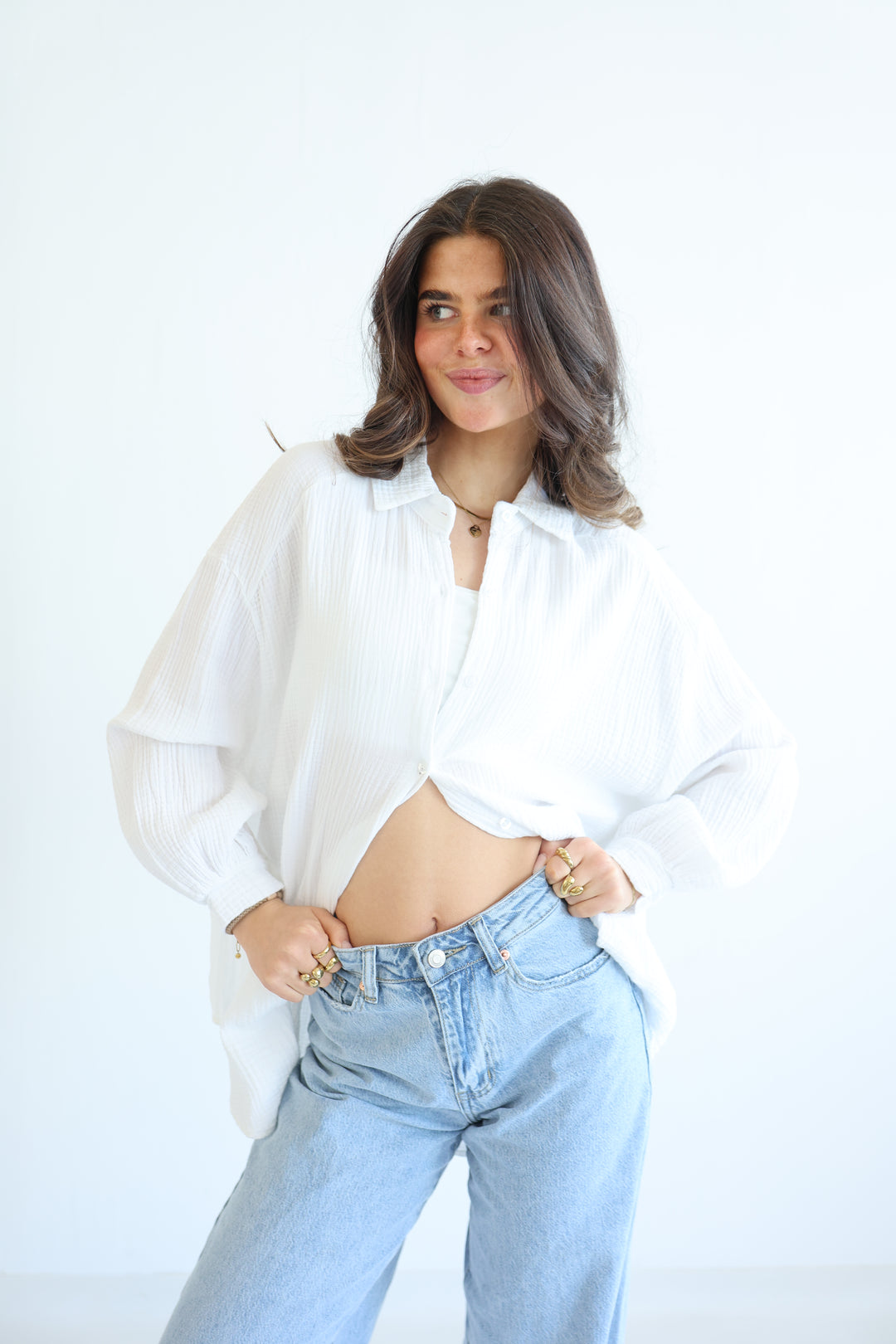 Oversize Blusenhemd aus Musselin Golden Eye