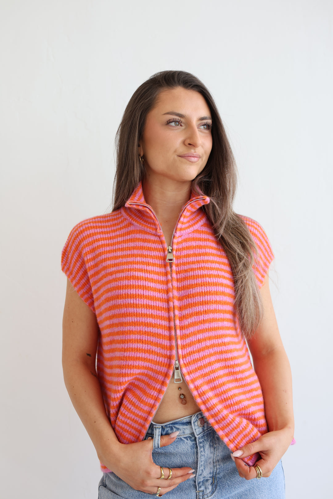 Zip Vest Fine Stripes