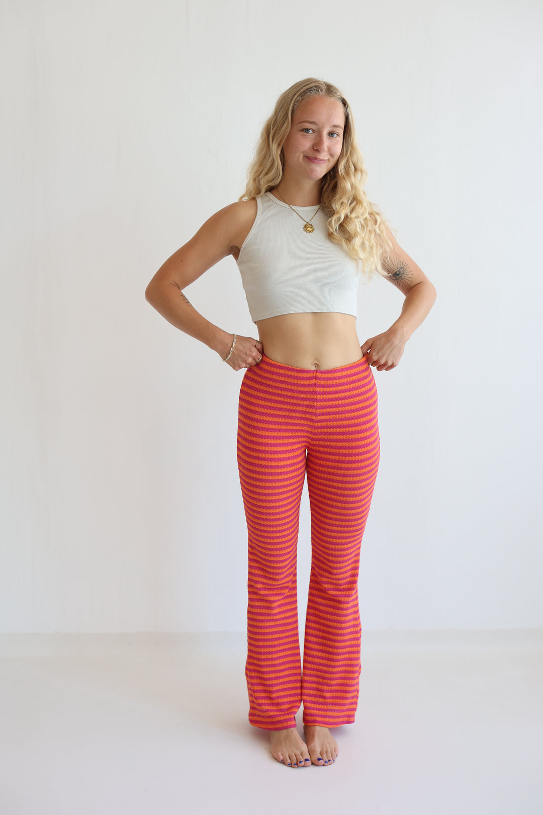 Striped Knit Flared Pants