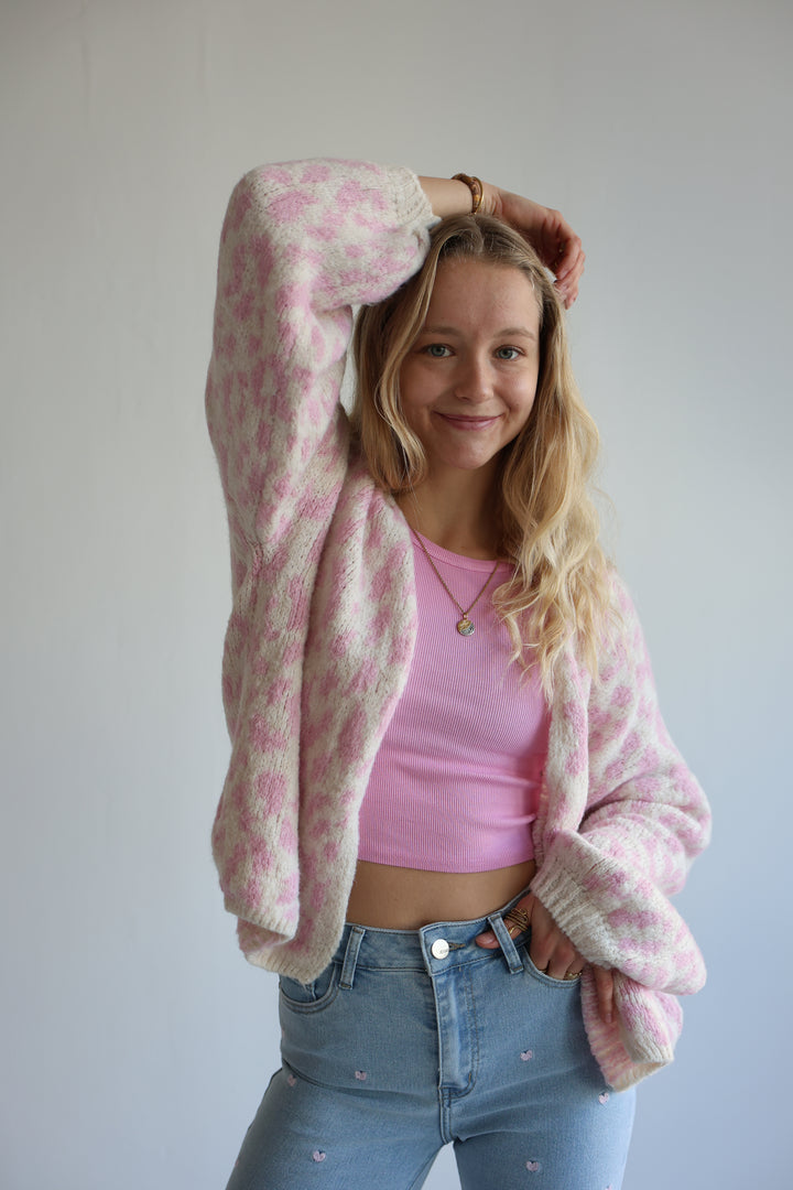 Offener Cardigan mit Leoprint