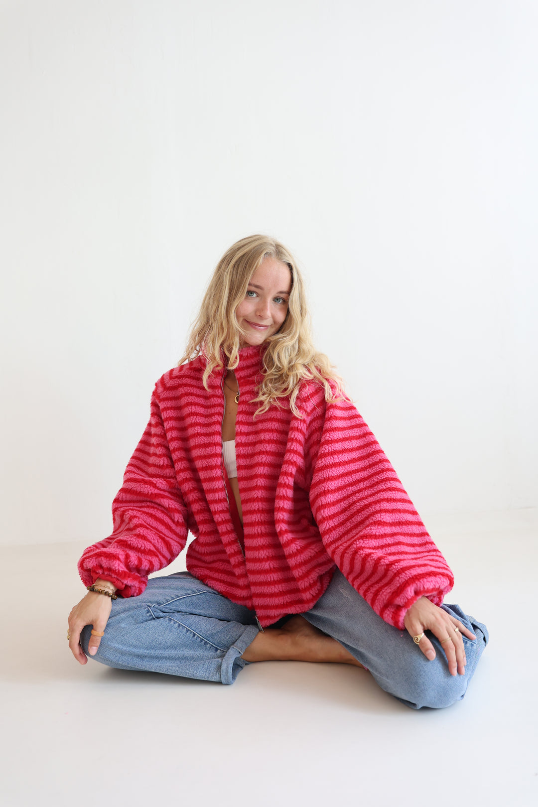 Fluffy Stripe Fleece Jacket