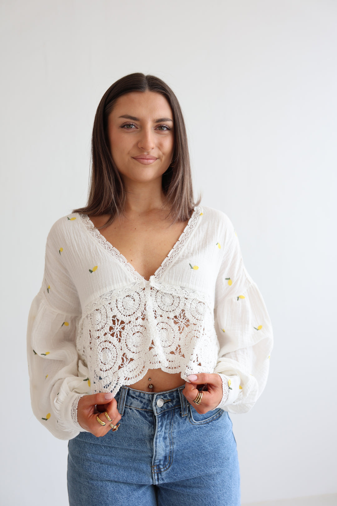 Cropped Bluse aus Musselin Lemons Everywhere