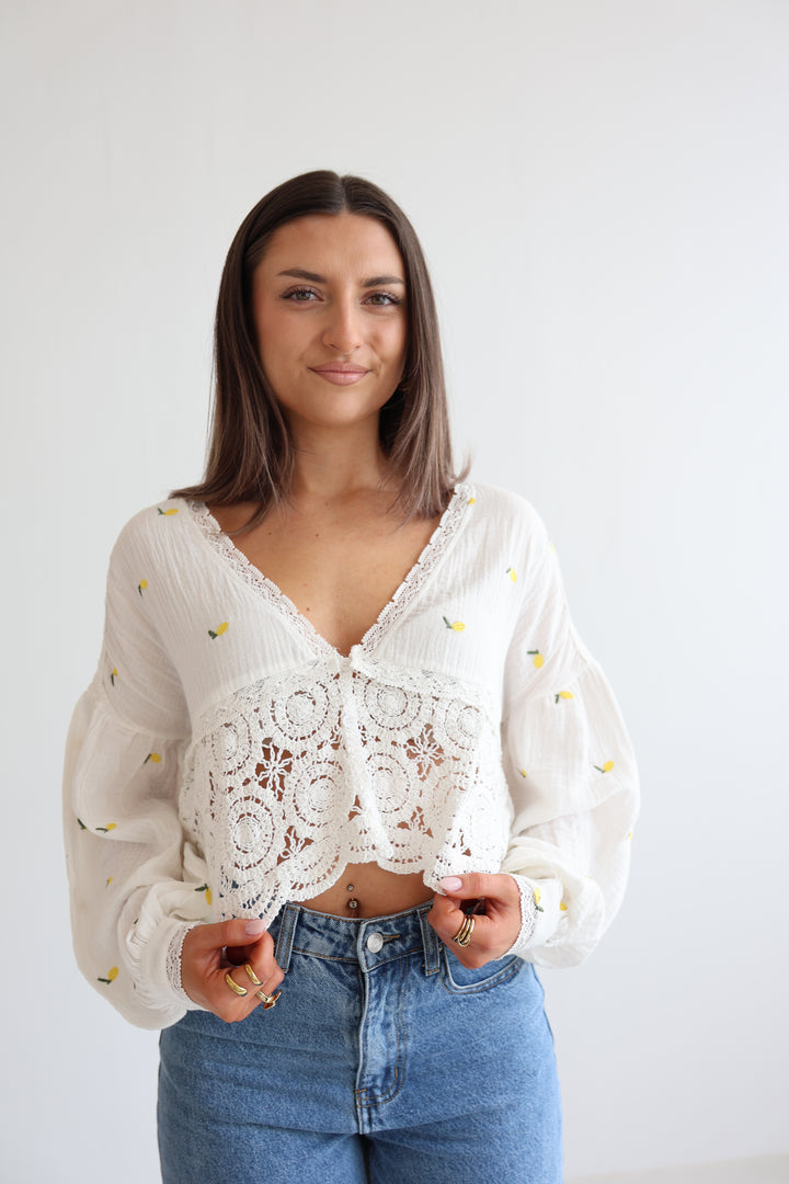 Cropped Bluse aus Musselin Lemons Everywhere