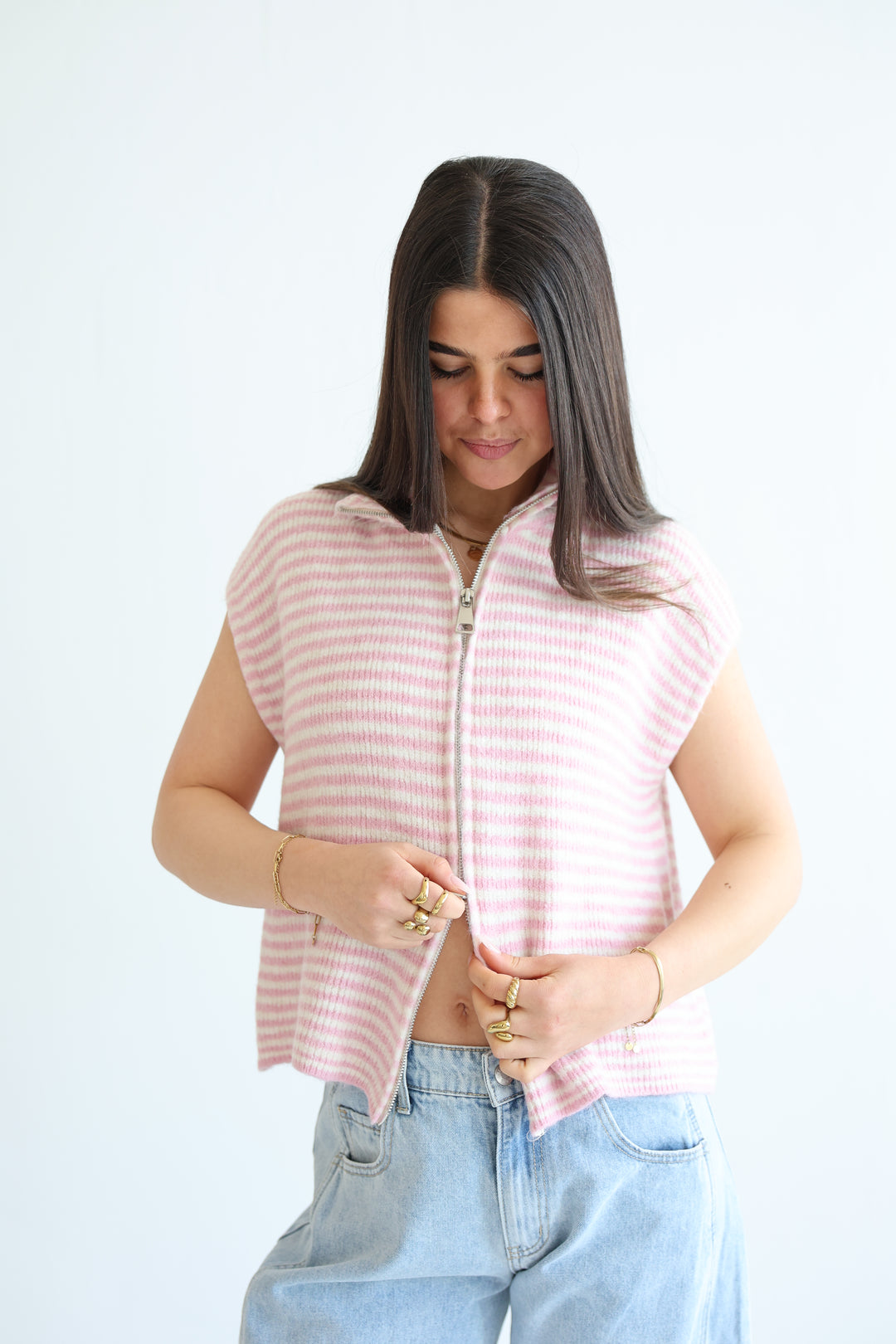 Zip Vest Fine Stripes